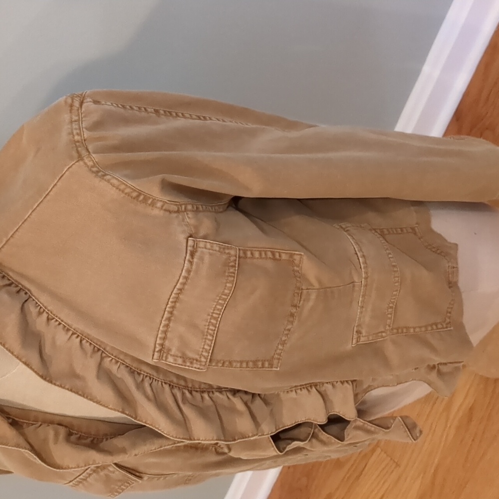 Free People Ruffled Military Jacket Tan Size Large 100% Cotton - Picture 3 of 16